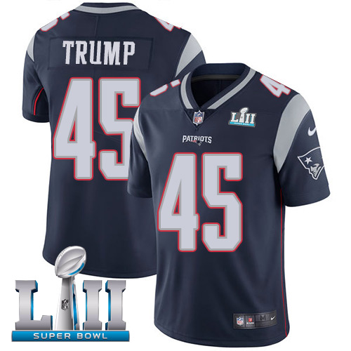 Nike Patriots #45 Donald Trump Navy Blue Team Color Super Bowl LII Youth Stitched NFL Vapor Untouchable Limited Jersey
